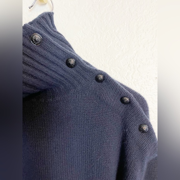 Zadig & Voltaire cashmere sweater navy Alma Button-Trimmed turtleneck small NWT - Picture 5 of 10